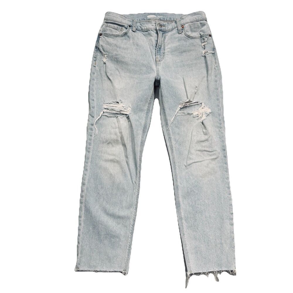 Old Navy Mid Rise Boyfriend Jeans 6 (30x25) Light Blue Distressed Denim Womens